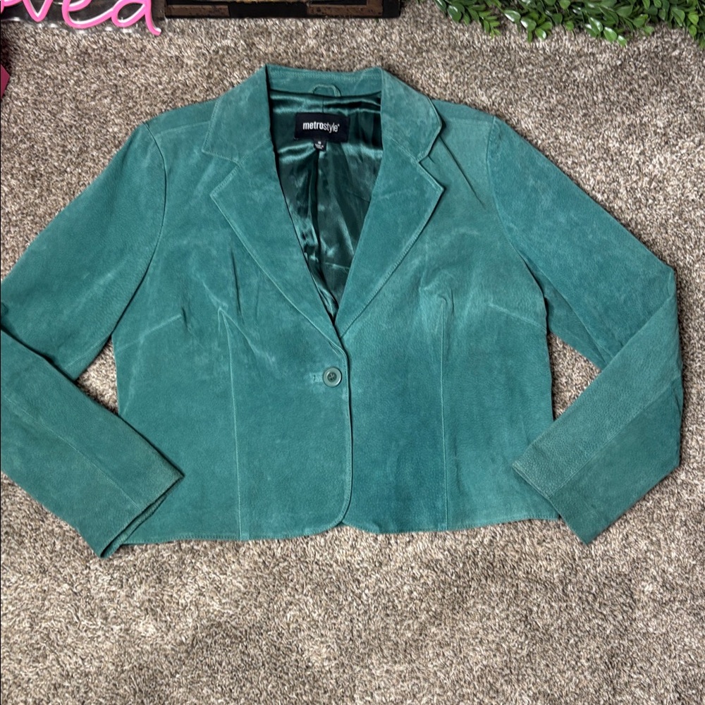 Metrostyle teal green leather jacket Sz 14/16